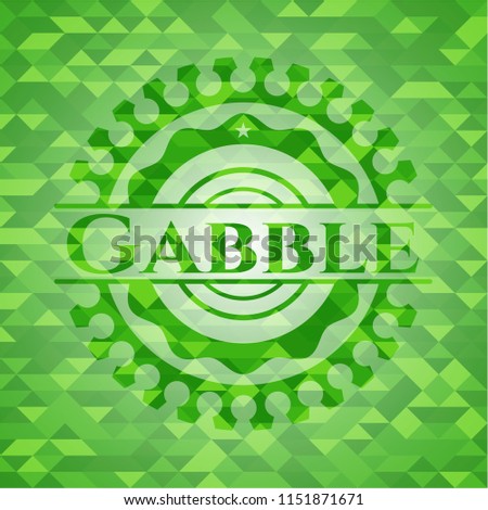 Gabble green emblem with triangle mosaic background