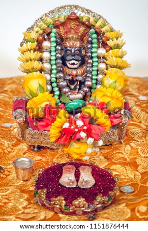 Nrsimhadeva with flowers. Is an avatar of the Hindu god Vishnu or Krishna.