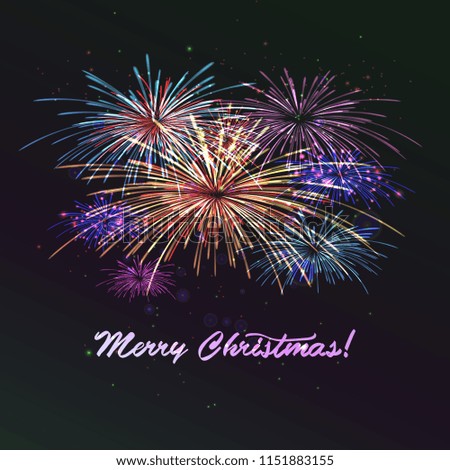 Holiday colourn fireworks on the blue background. Lights for design of festive posters and banners for Merry Christmas. File contains clipping mask. Raster copy