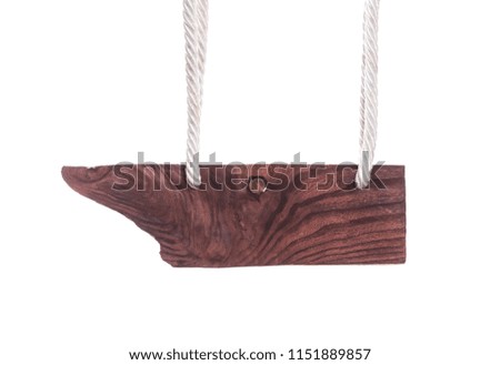 old wooden sign on a rope, white background