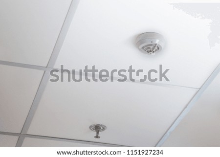 Smoke detector and pendent fire sprinkler on a ceiling,fire emergency
