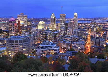 Montreal skyline at dusk in autumn, Canada