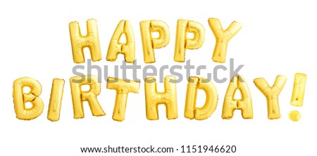 Golden HAPPY BIRTHDAY words made of inflatable balloons isolated on white background
