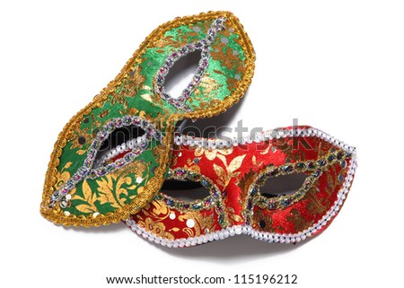 Two Venetian masks for a party on a white background