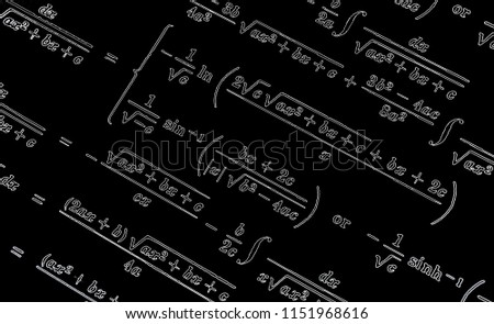 Large number of mathematical formulas neon on a black  background