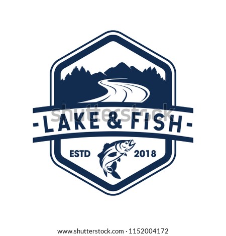 Hipster Fishing and Lake Logo Design Vector