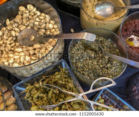 Assortment of olives at a market