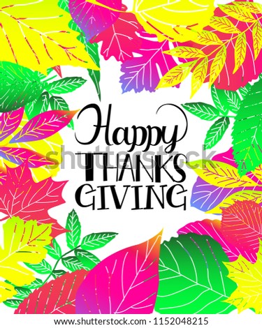 typography Happy Thanksgiving ,autumn color background. Raster copy