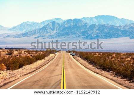 View from the Route 66, Mojave Desert, Southern California, United States. Royalty-Free Stock Photo #1152149912