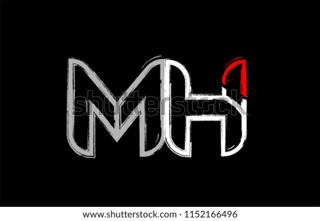 grunge alphabet letter combination mh m h logo design in white red and black colors suitable for a company or business