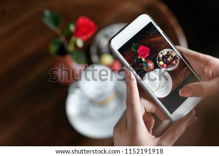Food Photo On Mobile Phone In Cafe