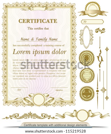 Gold vertical certificate template with additional design elements Royalty-Free Stock Photo #115219528