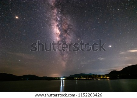 Rivers, mountains and stars in the beautiful night sky.