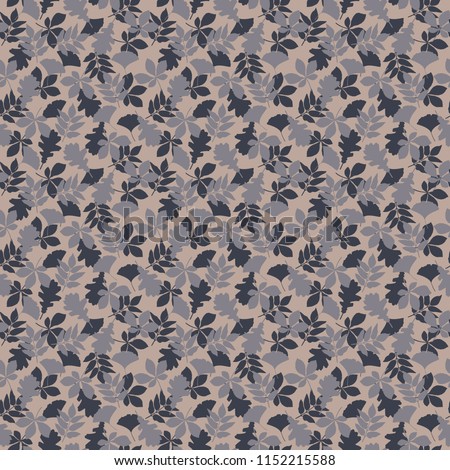 Autumn Leaves Seamless Pattern - Overlapping fall foliage in shades of blue gray