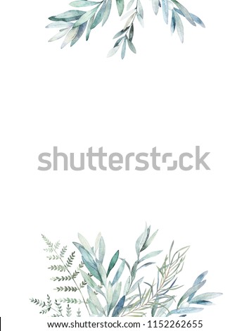 Watercolor floral frame with eucalyptus branch. Hand drawn botanical illustration. Art background