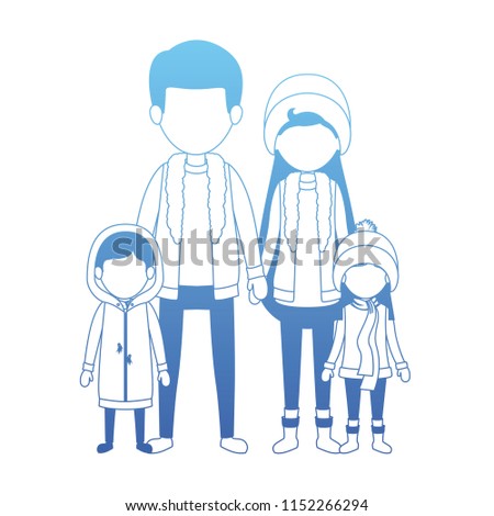 family parents and childrens with winter clothes