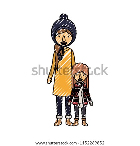 mother and daughter with winter clothes