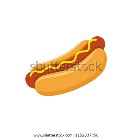 Hot dog with mustard colorful vector cartoon. Fast food hot dog vector clipart icon.