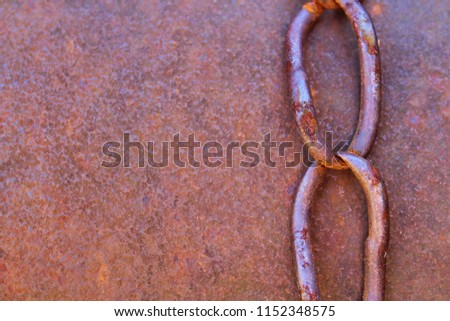 An old rusty sheet of iron and a chain. Close-up. Background. Texture.