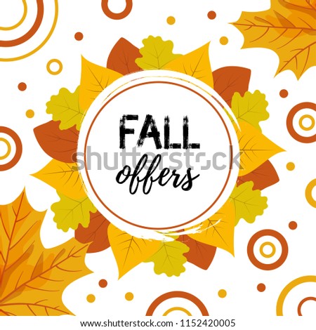Autumn sale promotional banner or flyer design. Fall offers sale text. Vector illustration.