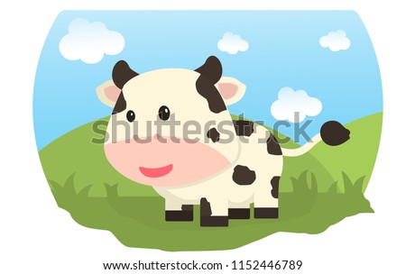 Cute Cow in field with blue background,cute animal.animal vector
