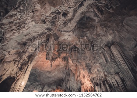 under the ground, beautiful view of stalactites and stalagmites.