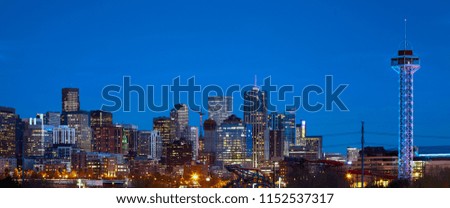Denver skyline at dusk, Colorado, USA.