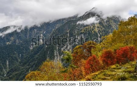 Mountain scenery at autumn in Tateyama Kurobe Alpine Route, Japan.