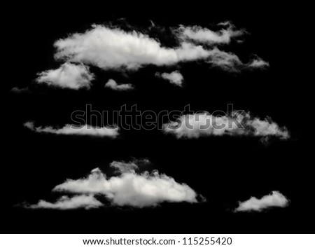 White isolated clouds. Cutout extracted clouds