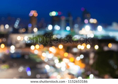 Abstract defocused city scape bokeh from car light on the road with blurred background