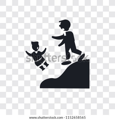 Man pushing child vector icon isolated on transparent background, Man pushing child logo concept