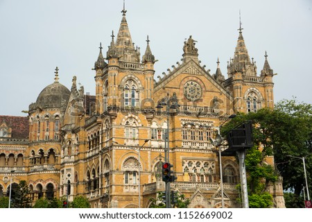 Chhatrapati Shivaji Maharaj Terminus, ex-Victoria Terminus, Mumbai, India. Historic railway station and a UNESCO World Heritage Site. Royalty-Free Stock Photo #1152669002