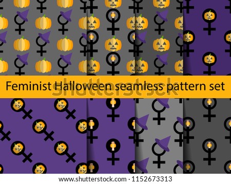 Feminist Halloween seamless pattern set. Nice and beautiful vector graphic illustration