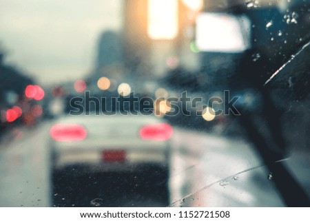 blur car on the roads in the rainy