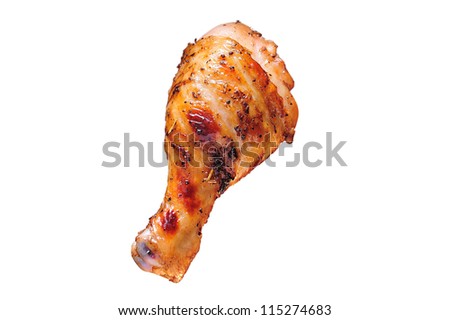 Grilled chicken leg on white background. Royalty-Free Stock Photo #115274683