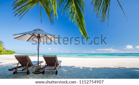 Exotic tropical beach banner as background or wallpaper. Design of tourism for summer vacation holiday destination concept.