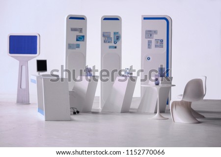kiosks, counter, table and chairs were setup for display in studio used in shooting movie