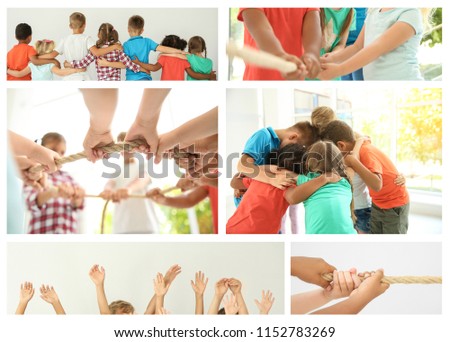 Set with children demonstrating unity and support
