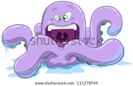 A vector illustration of a purple octopus in water for Halloween.