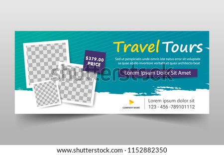 Travel tours banner template, horizontal advertising business banner layout template flat design set , clean abstract cover header background for website design