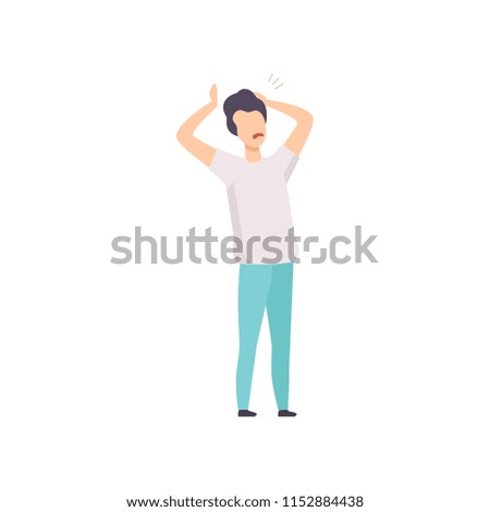 Furious frustrated man holding his head, emotional guy feeling anger vector Illustration on a white background