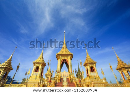 The Royal Crematorium Replica for King Bhumibol Adulyadej (Pra May Ru Maat) at Sanam Luang for royal funeral Cremation Ceremony Bangkok Thailand. 