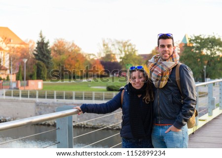 Couple traveling through Wrocław in Poland
