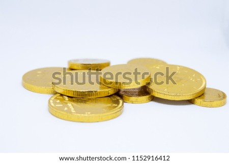 gold coins on white background