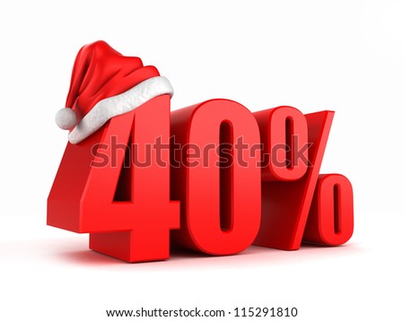3d render of 40 percent with santa hat