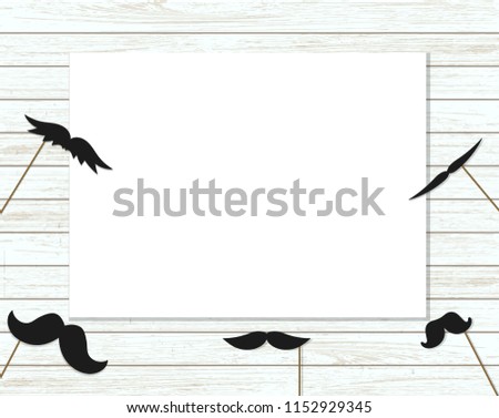 Vector illustration of moustache on stick on shabby wooden background with place for text. Illustration for prostate cancer awareness event or masculine design. Moustache season poster