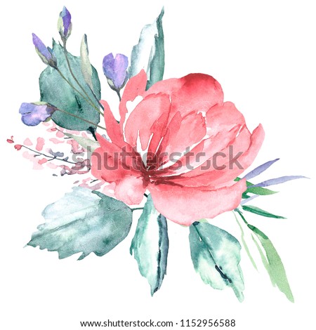 Watercolor pink peony, clip art, hand drawn isolated on a white background, Cute composition for scrapbooking, wall artwork, design banners or greeting cards. 