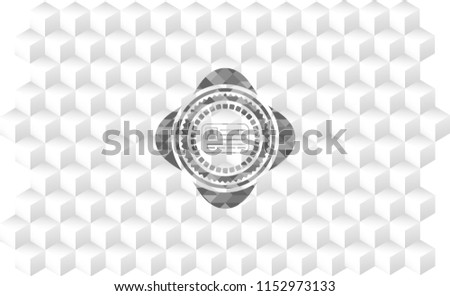 identification card icon inside grey emblem. Vintage with geometric cube white background