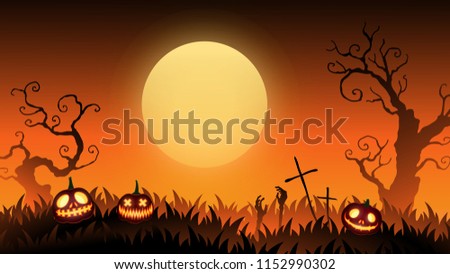 Halloween website banner background , card, poster, pumpkin lantern, yellow and orange and dark vector background 