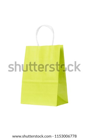 Ecological recycling Green shopping paper bag, isolated background. copy space